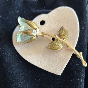 Gold and Blue Floral Brooch with Enamel Petals